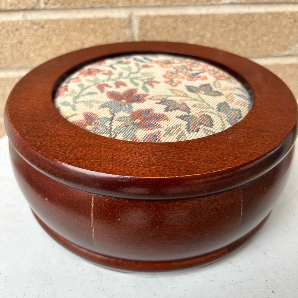 Wooden Tapestry Jewelry Box Floral Detail